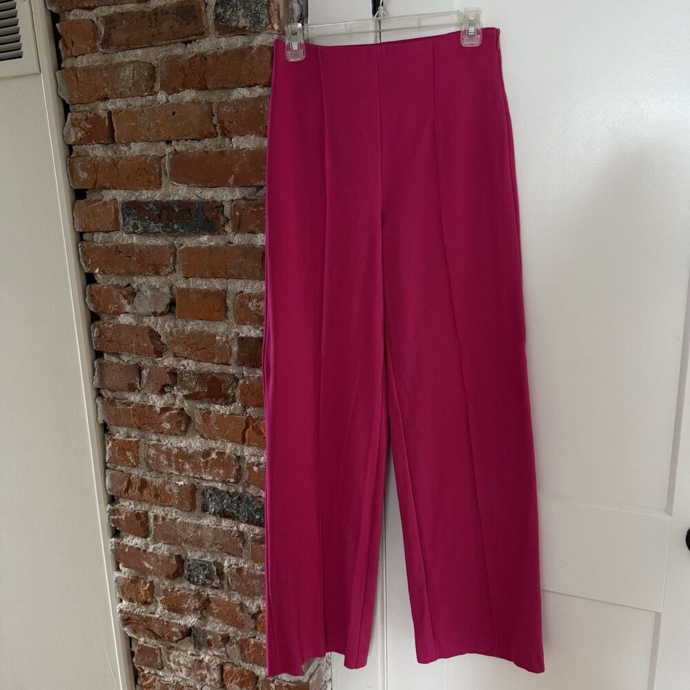 INC Wide Leg Trousers Size 6 Hot Pink Stretch Knit High Waisted Ponte Dress Pant